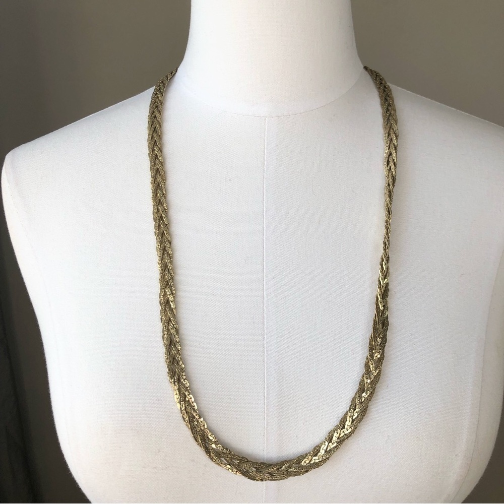 Vintage Gold Plated Braided Long Chain Necklace